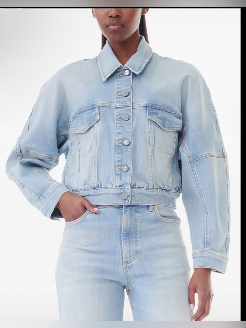 GANNI Cropped Denim Jacket in Tint Wash